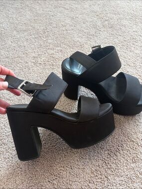 Jeffrey Campbell platform, heel black satin